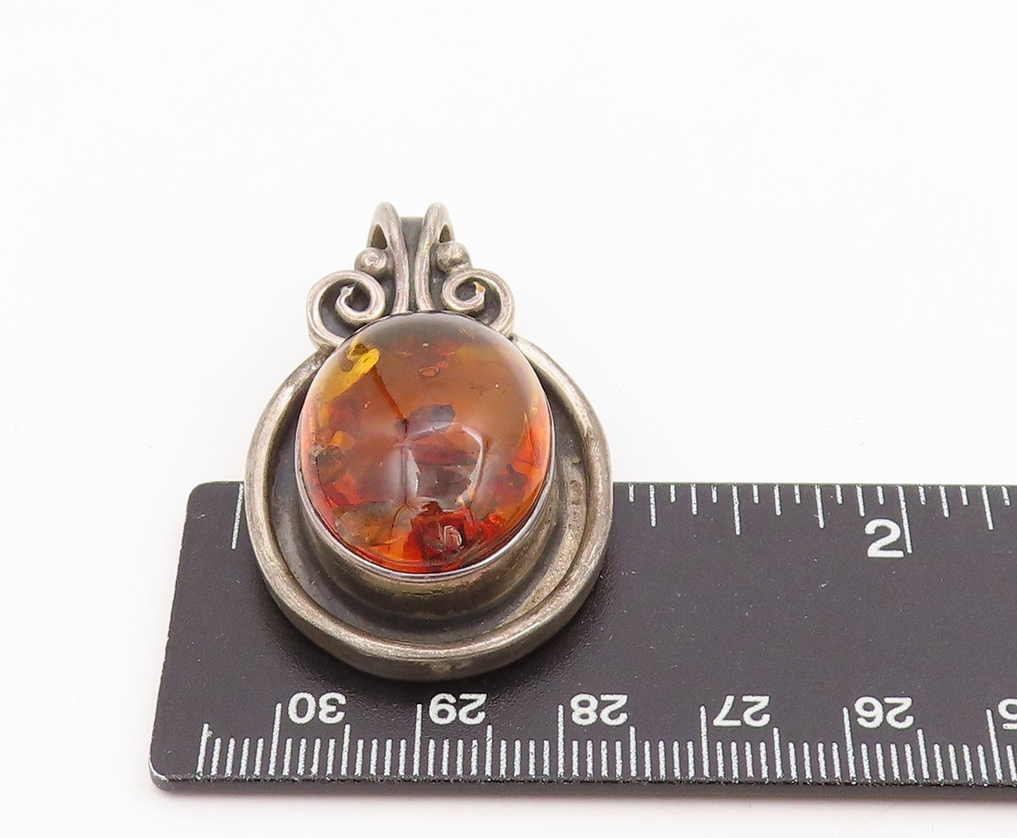 925 Sterling Silver Vintage Pendant Cabochon Honey Amber Chunky Locket  PT25326