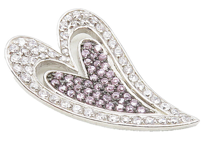 925 Sterling Silver  Shiny Pink & White Topaz Love Heart Pendant  PT7097