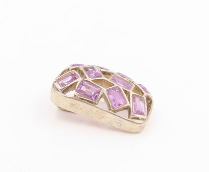 925 Sterling Silver Vintage Pendant Amethyst Geometric Cluster Charm  PT25365
