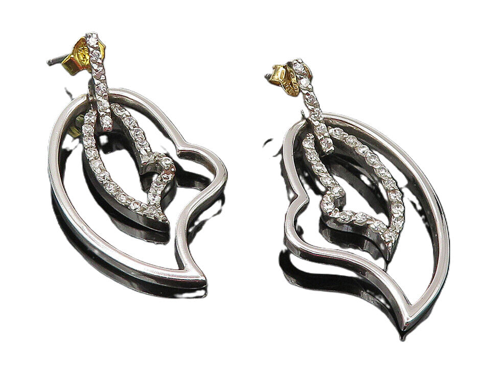 925 Sterling Silver  Shiny Topaz Open Love Hearts Dangle Earrings  EG6297