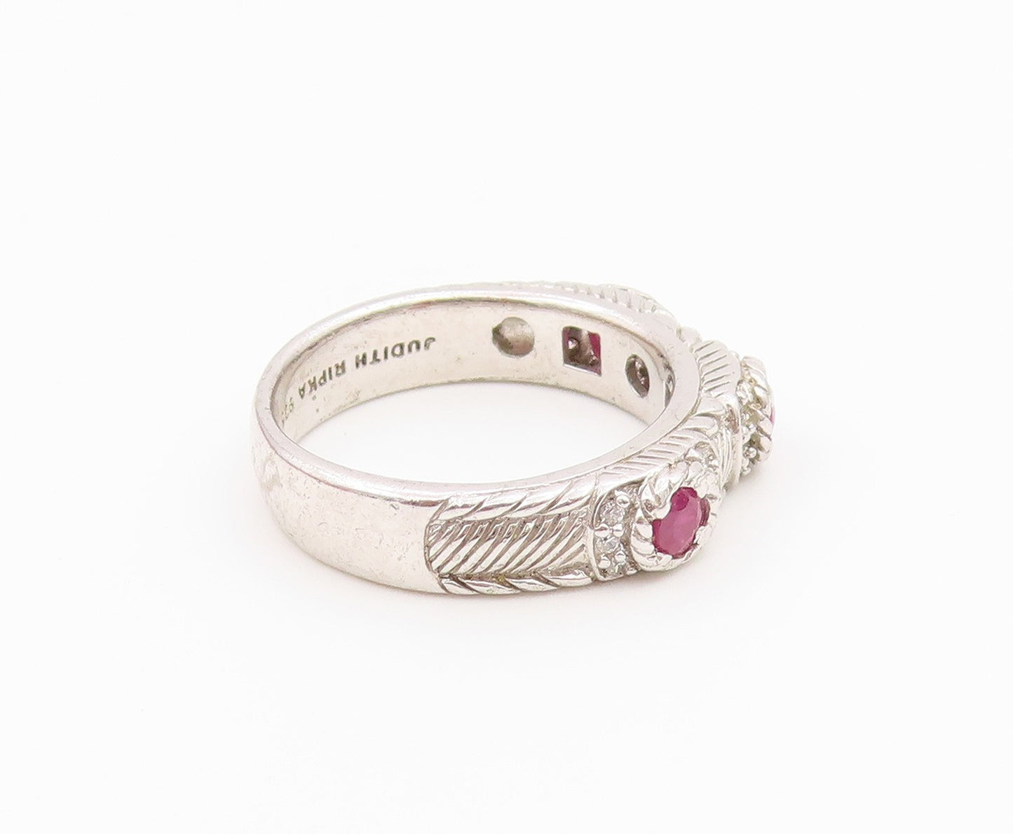 925 Sterling Silver Vintage Ring JUDITH RIPKA Triple Ruby Band  Sz 8  RG36514