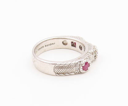 925 Sterling Silver Vintage Ring JUDITH RIPKA Triple Ruby Band  Sz 8  RG36514