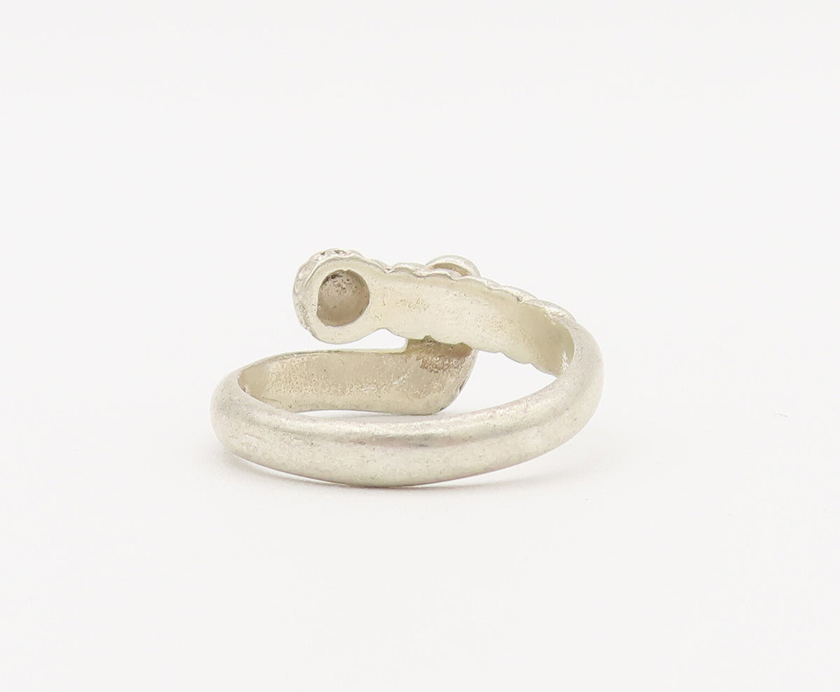 925 Sterling Silver Vintage Ring Dented Head Bypass Lock Carved Sz 8  RG27842