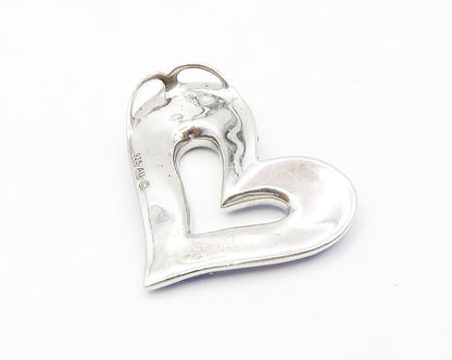 925 Sterling Silver  Sparkling Blue Topaz Open Love Heart Pendant  PT10866
