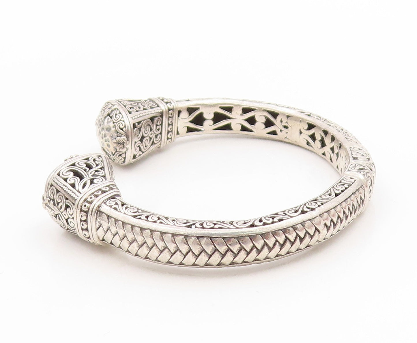925 Sterling Silver Vintage Bracelet Intricate Floral Scrollwork Cuff  BT11805