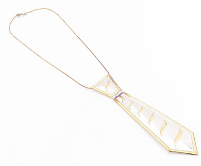 925 Sterling Silver Vintage Necklace Gold Plated Designer Tie Design Cut  NE4433
