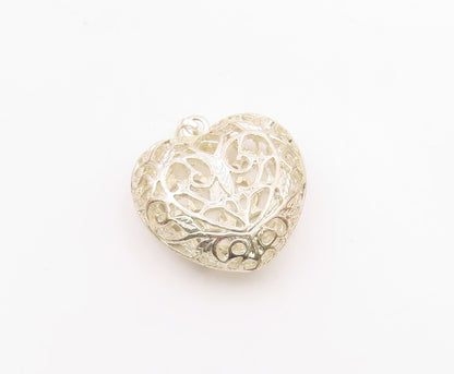 925 Sterling Silver  Vintage Shiny Floral Vine Love Heart Pendant  PT15222