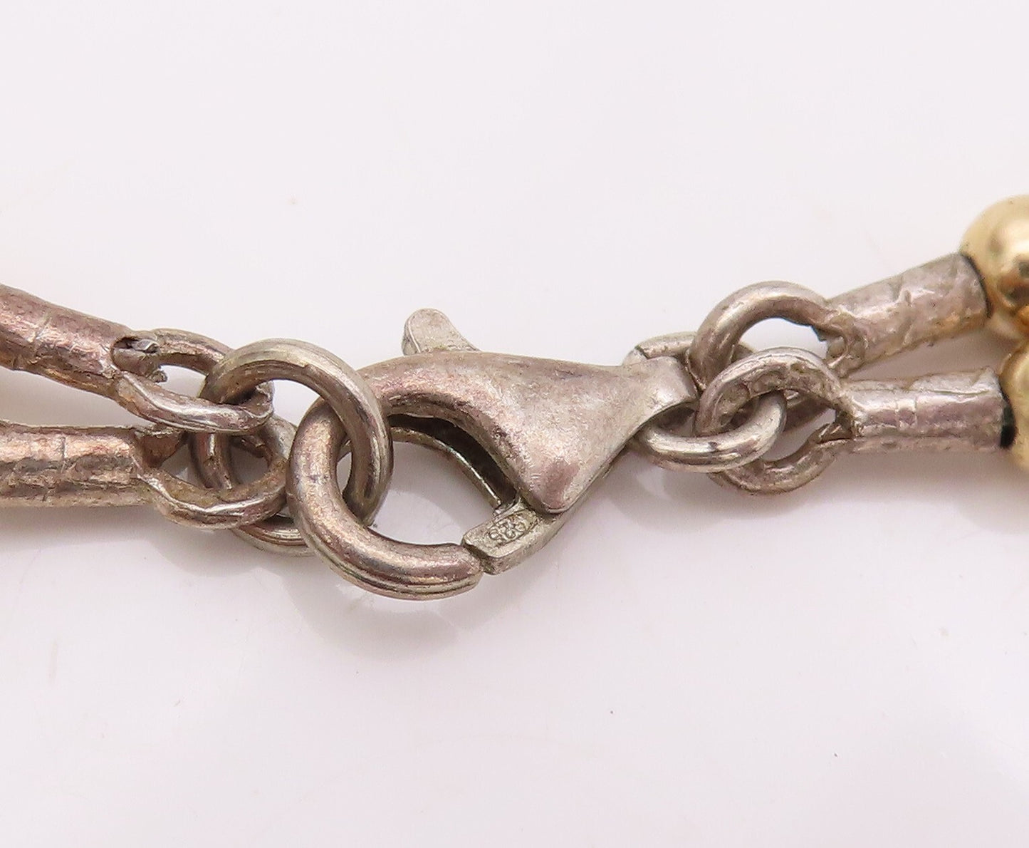 14k Gold 925 Sterling Silver Vintage Necklace Antique Carved Bead Design  NE4440