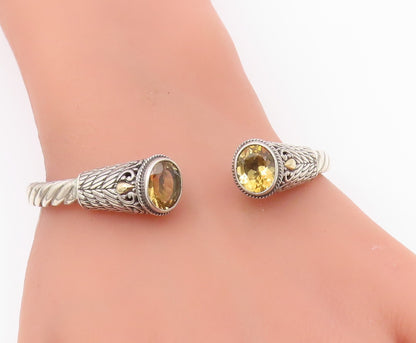 925 Sterling Silver & 18K GOLD  Vintage Citrine Twist Cuff Bracelet  BT8647