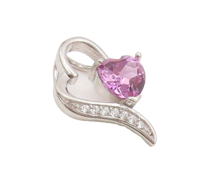 925 Sterling Silver Vintage Pendant Heart Cut Pink Topaz & Beaded Heart  PT22602