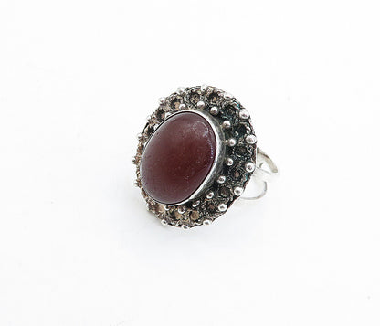 925 Sterling Silver  Vintage Cabochon Cut Jasper Cocktail Ring Sz 8  RG5167