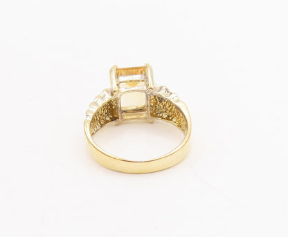 925 Sterling Silver Vintage Ring Gold Plated Rectangle Citrine  Sz 7  RG29119