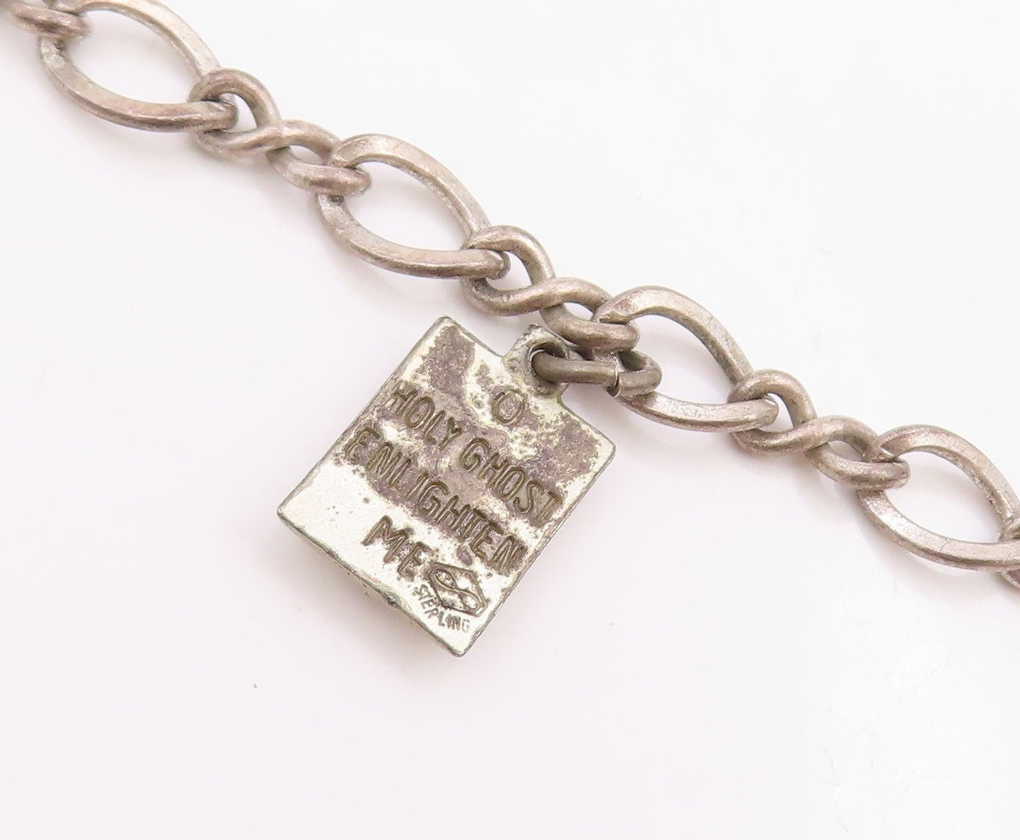 925 Sterling Silver Vintage Bracelet Carved Religious Dangling Charms  BT11501