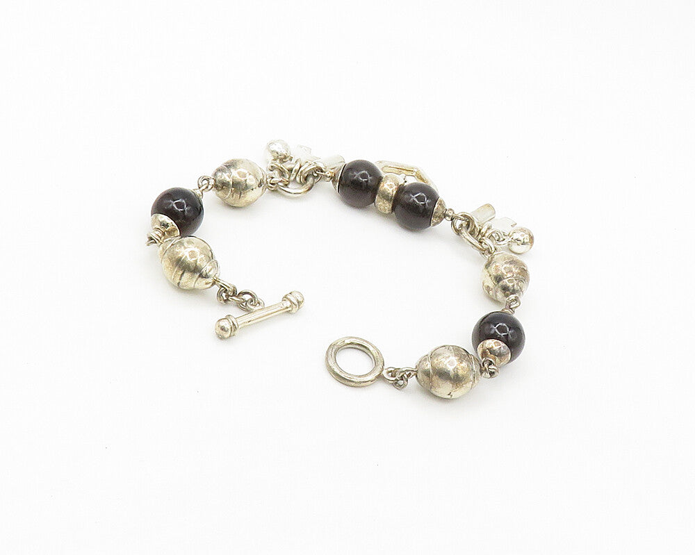 925 Sterling Silver  Vintage Smoky Topaz Religious Cross Chain Bracelet BT6914