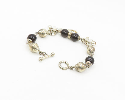 925 Sterling Silver  Vintage Smoky Topaz Religious Cross Chain Bracelet BT6914