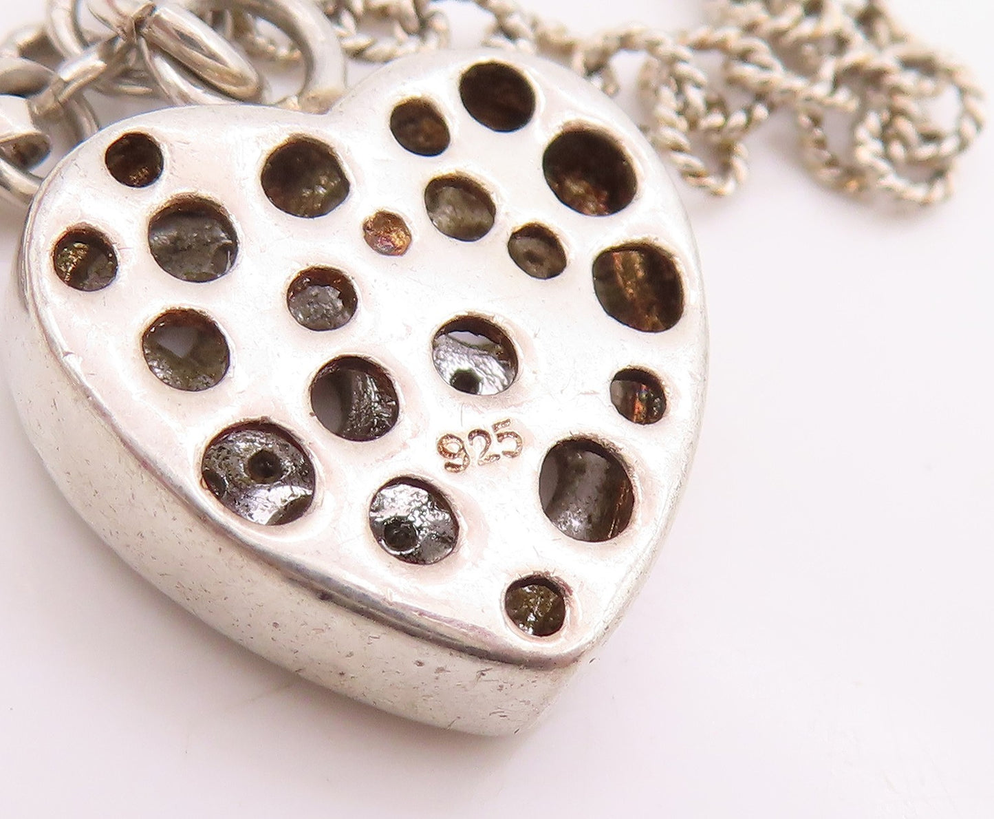 925 Sterling Silver Vintage Bracelet Genuine Diamonds Love Heart Chain  BT11854