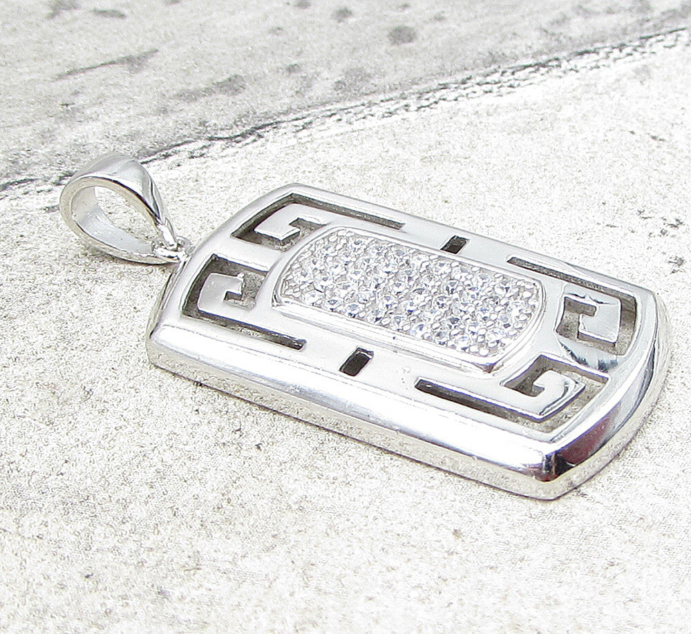 925 Sterling Silver  Cubic Zirconia Rectangular Cluster Drop Pendant  PT1409