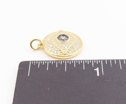 925 Sterling Silver Vintage Pendant Gold Plated CZ Pave Evil Eye Charm  PT26073