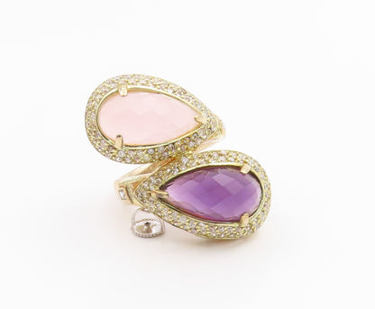 925 Sterling Silver Vintage Ring Gold Plated Amethyst Rose Quartz Sz 9.5 RG35392