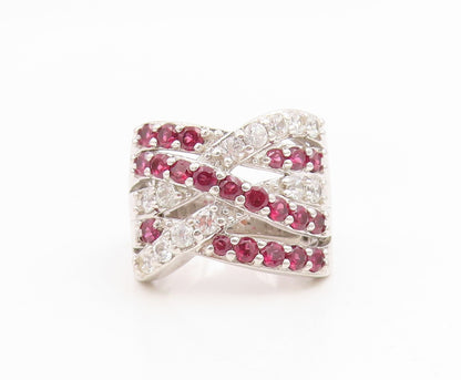 925 Sterling Silver Vintage Ring Pink Topaz & CZ Crossover Band  Sz 7  RG34919