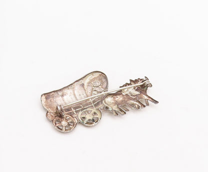 925 Sterling Silver Vintage Brooch Pin Solid Cutout Ancient Horse Cart  BP11081