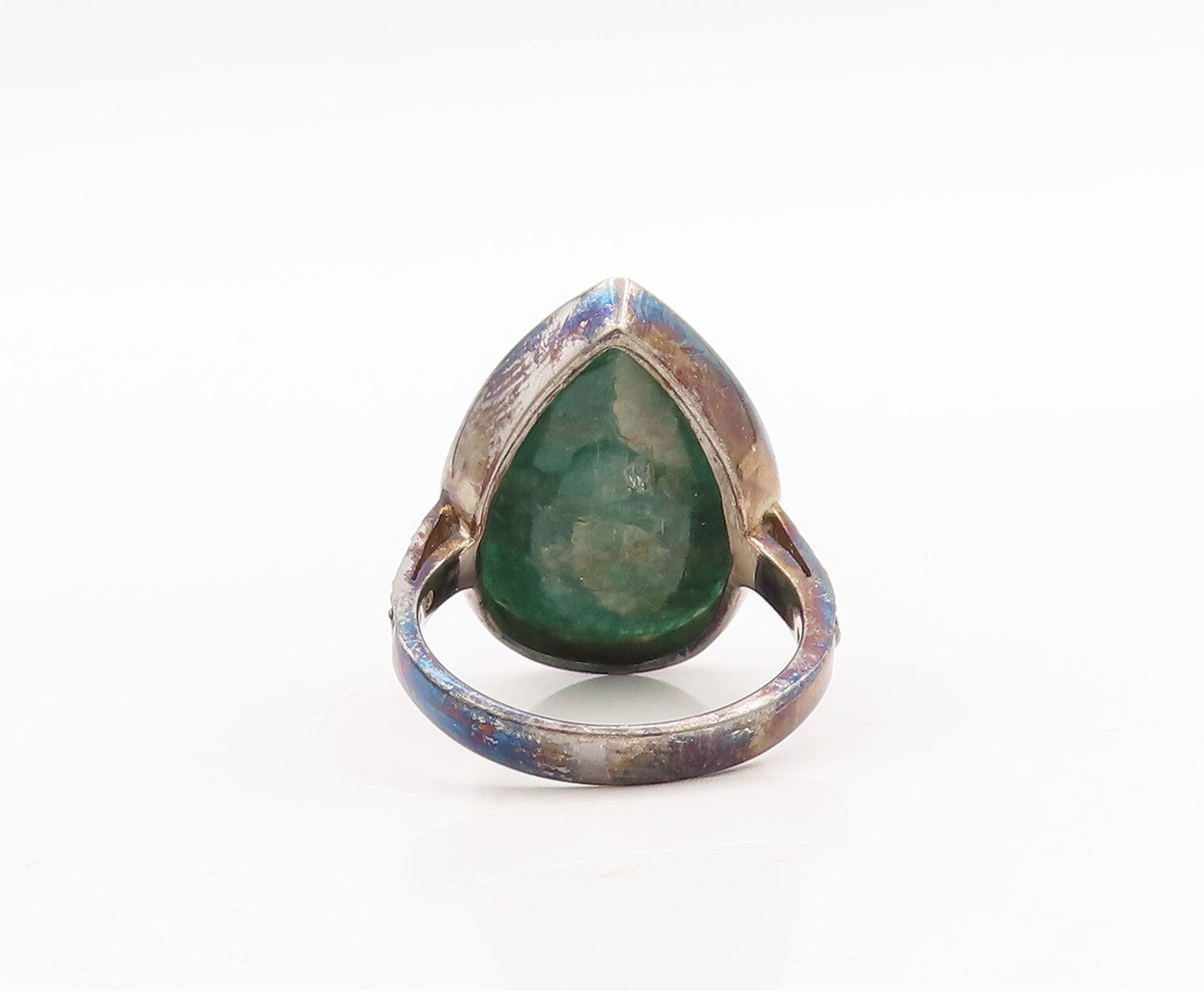 925 Sterling Silver Vintage Ring Drop Cut Gemstone Diamonds Inlay Sz 7  RG29173