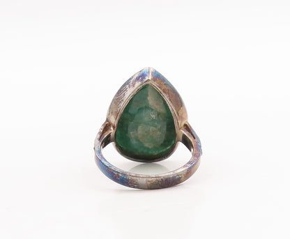 925 Sterling Silver Vintage Ring Drop Cut Gemstone Diamonds Inlay Sz 7  RG29173