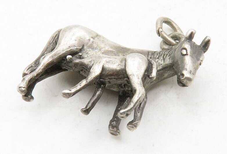 925 Sterling Silver  Vintage Dark Tone Mom & Baby Horse Motif Pendant  PT9851