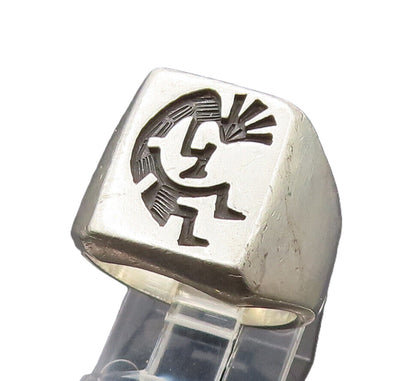 NAVAJO 925 Silver  Vintage Carved Kokopelli Dancer Signet Ring Sz 7.75 RG26264