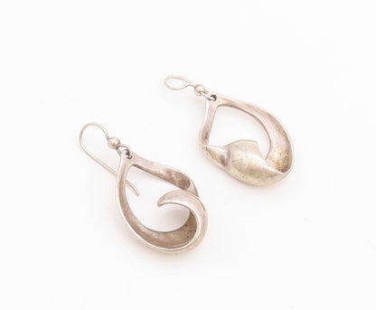 925 Sterling Silver Vintage Earrings Modernist Solid Cutout Design  EG13208