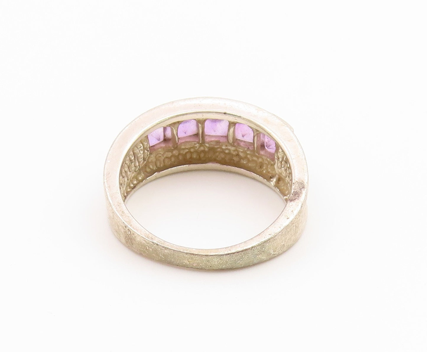 925 Sterling Silver Vintage Ring Channel Set Amethyst Band  Sz 7.5  RG36816
