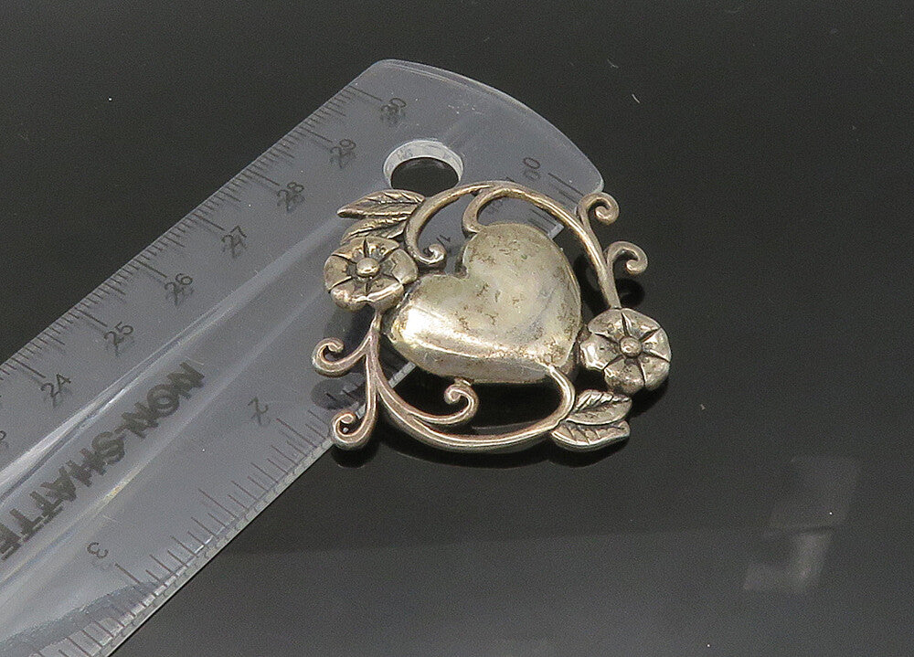 JEZLAINE 925 Sterling Silver  Vintage Floral Vine Love Heart Brooch Pin BP8568