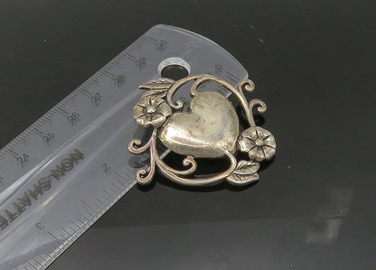 JEZLAINE 925 Sterling Silver  Vintage Floral Vine Love Heart Brooch Pin BP8568
