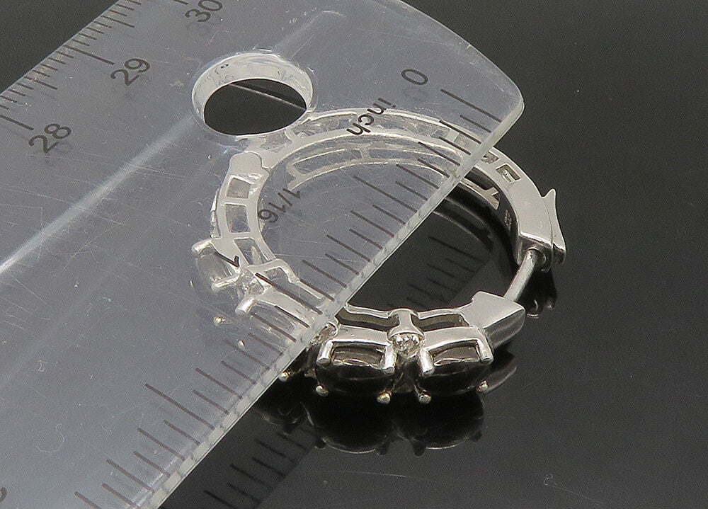 925 Sterling Silver   Vintage Prong Set Hematite Shiny Hoop Earrings  EG11303