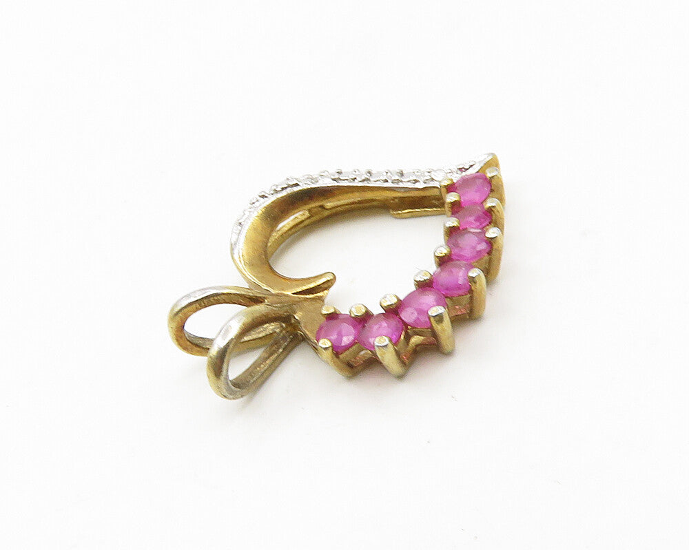 925 Sterling Silver  Vintage Pink Topaz Gold Plated Heart Pendant  PT14760