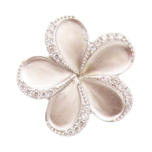 925 Sterling Silver Vintage Ring Designer CZ Bordered Cutout Flower Sz 7 RG31895