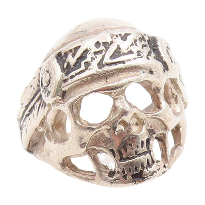 925 Sterling Silver Vintage Ring Intricate Gothic Skull Design  Sz 9  RG34950