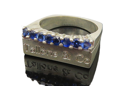 TALLONE & CO. 925 Sterling Silver  Blue Topaz Stamped Band Ring Sz 6  RG10290
