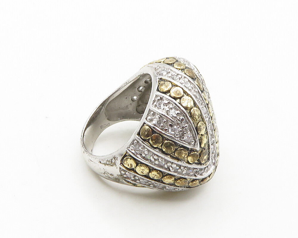 925 Sterling Silver  Vintage Topaz 2 Tone Striped Cocktail Ring Sz 6  RG19841