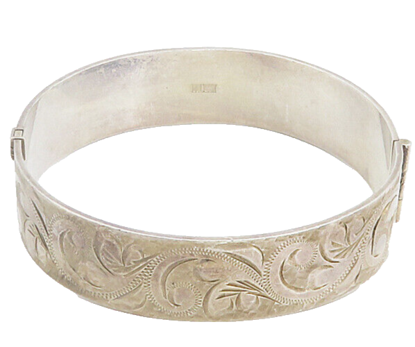 ENGLAND 925 Sterling Silver  Vintage Swirl Vine Etched Bangle Bracelet  BT3478