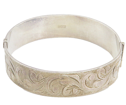 ENGLAND 925 Sterling Silver  Vintage Swirl Vine Etched Bangle Bracelet  BT3478