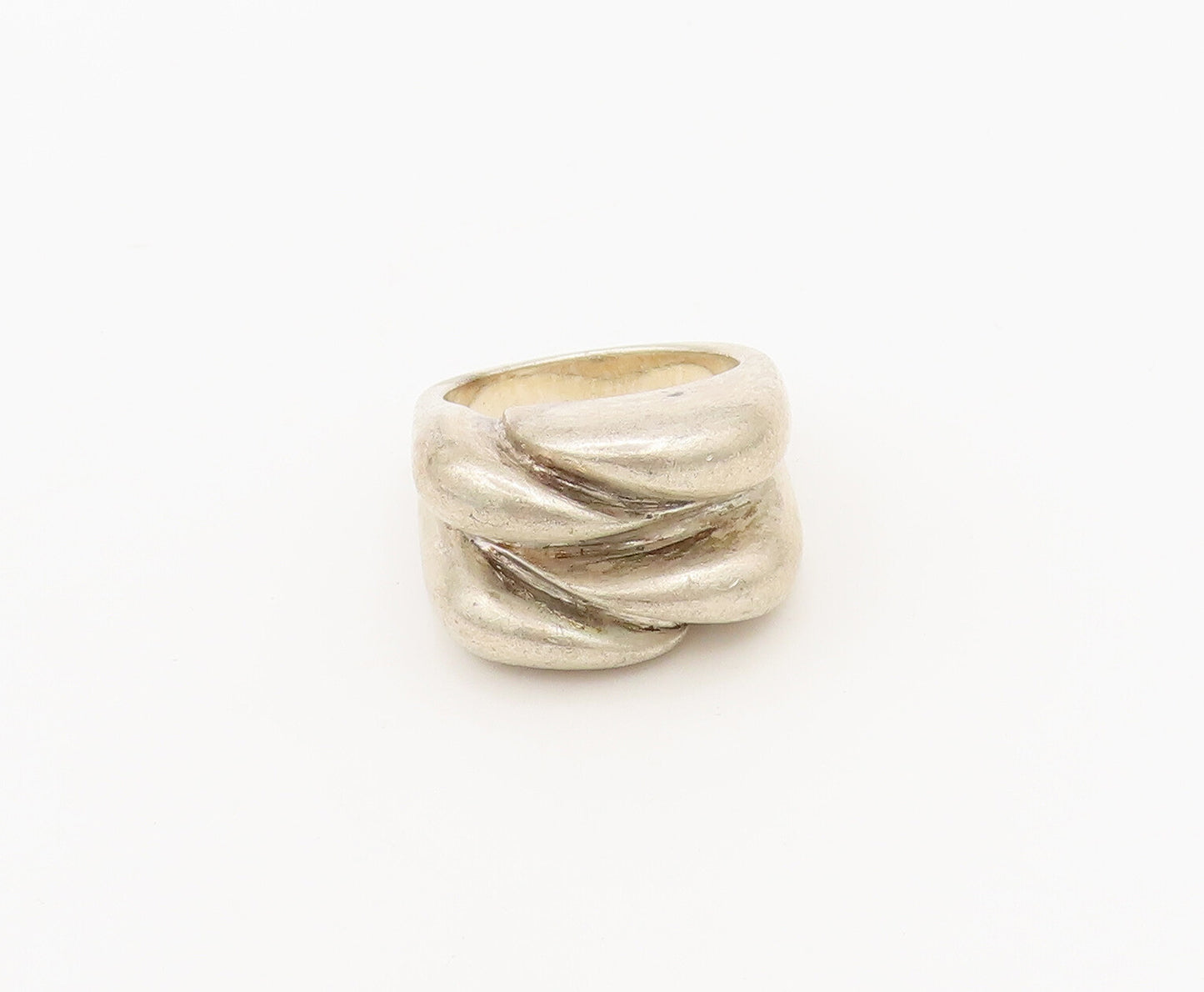 S. PALIU SPAIN 925 Silver  Vintage Solid Swirly Carved Wave Ring Sz 7  RG27467