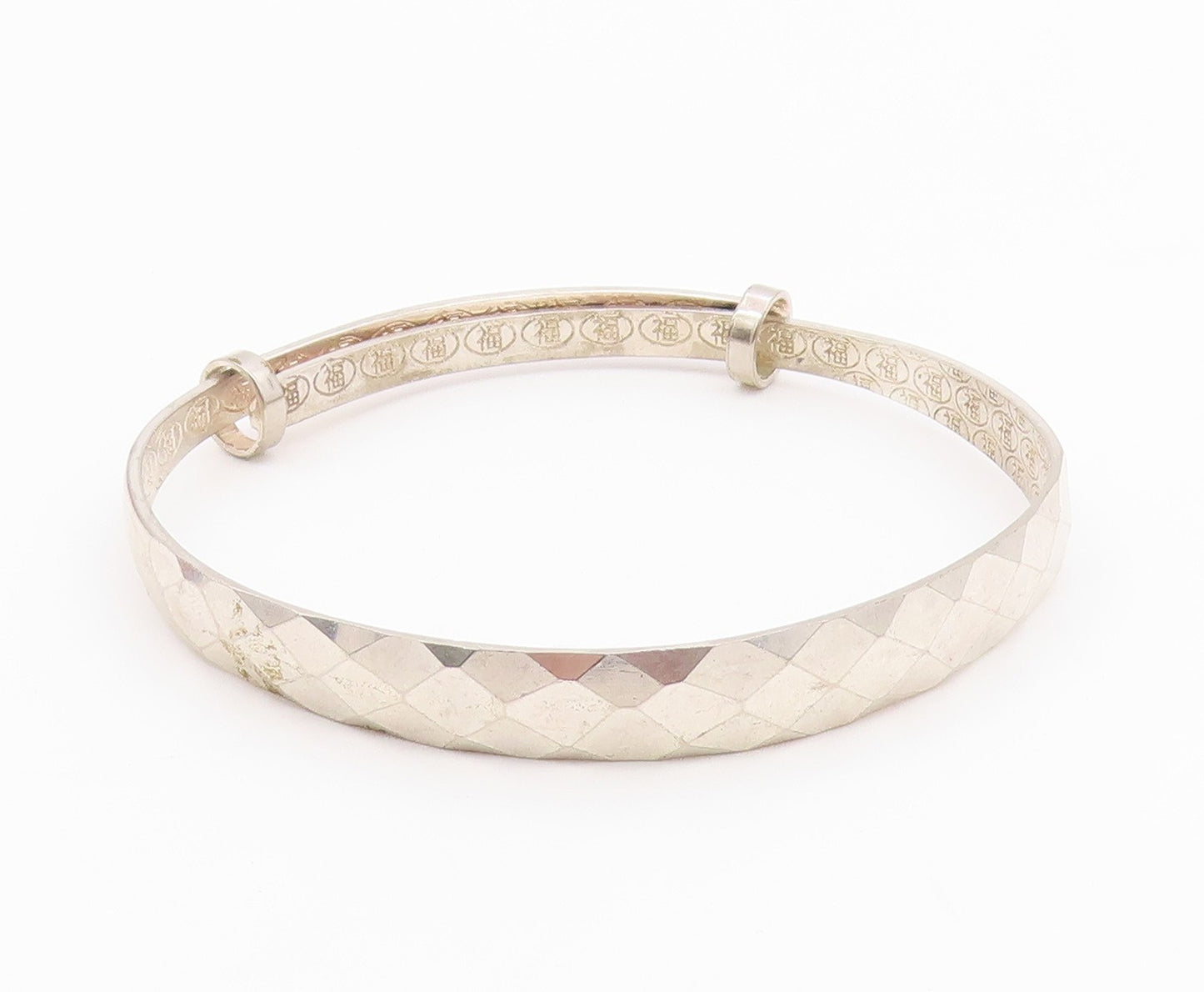 CHINESE 925 Silver  Vintage Diamond Pattern Hidden Message Bracelet  BT9363