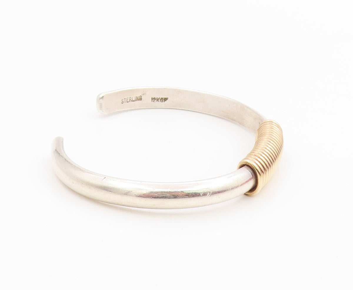 12K Gold & 925 Sterling Silver Vintage Bracelet Classic Wire Wrap Cuff  BT11940