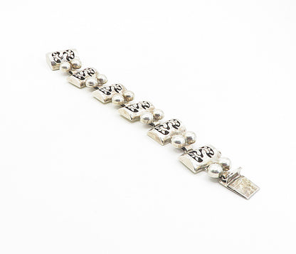 MEXICO 925 Silver  Vintage Dark Tone Cutout Dome Link Chain Bracelet  BT3956