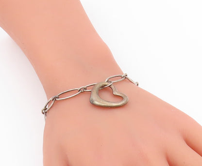 TIFFANY 925 Silver  Vintage Smooth Open Love Heart Chain Bracelet  BT7215