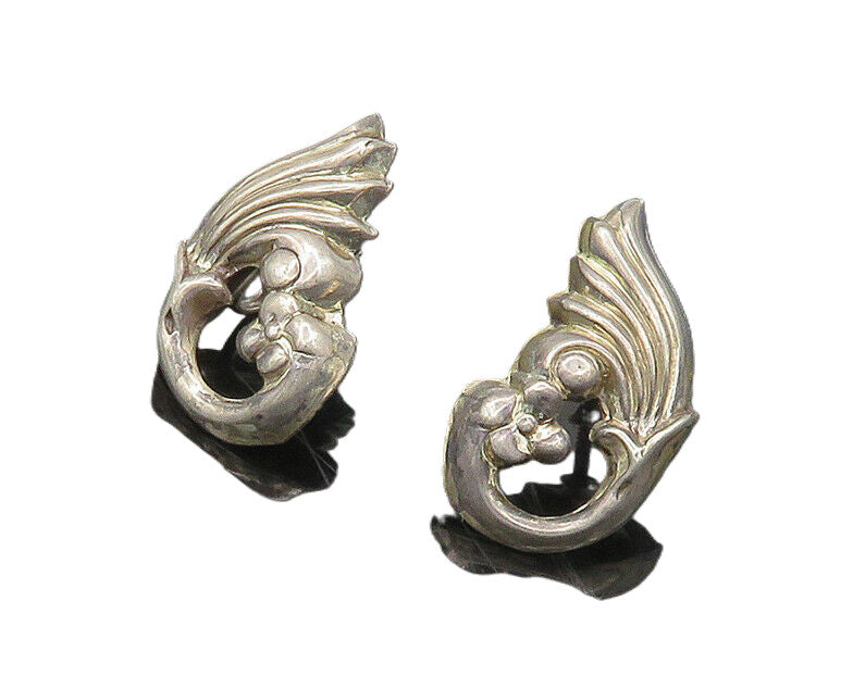 925 Sterling Silver  Vintage Floral Swirl Non Pierce Drop Earrings  EG9719