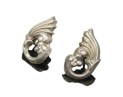 925 Sterling Silver  Vintage Floral Swirl Non Pierce Drop Earrings  EG9719