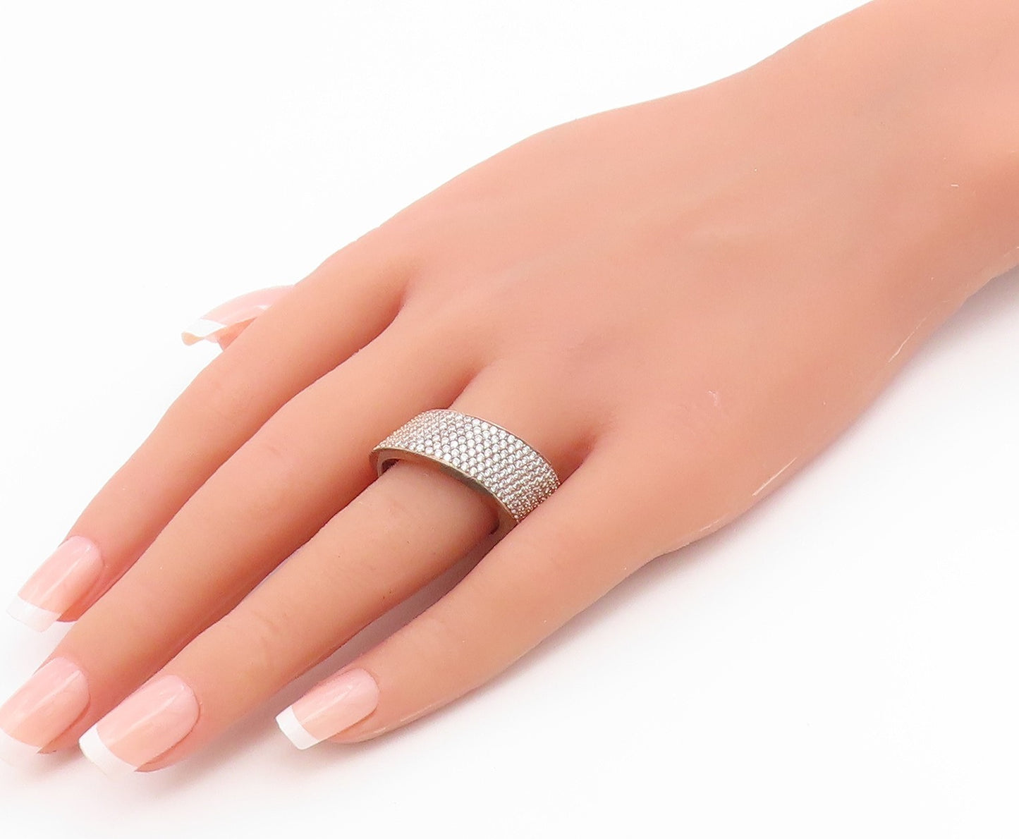 925 Sterling Silver Vintage Ring Gold Plated CZ Eternal Wave Band  Sz 8  RG36708