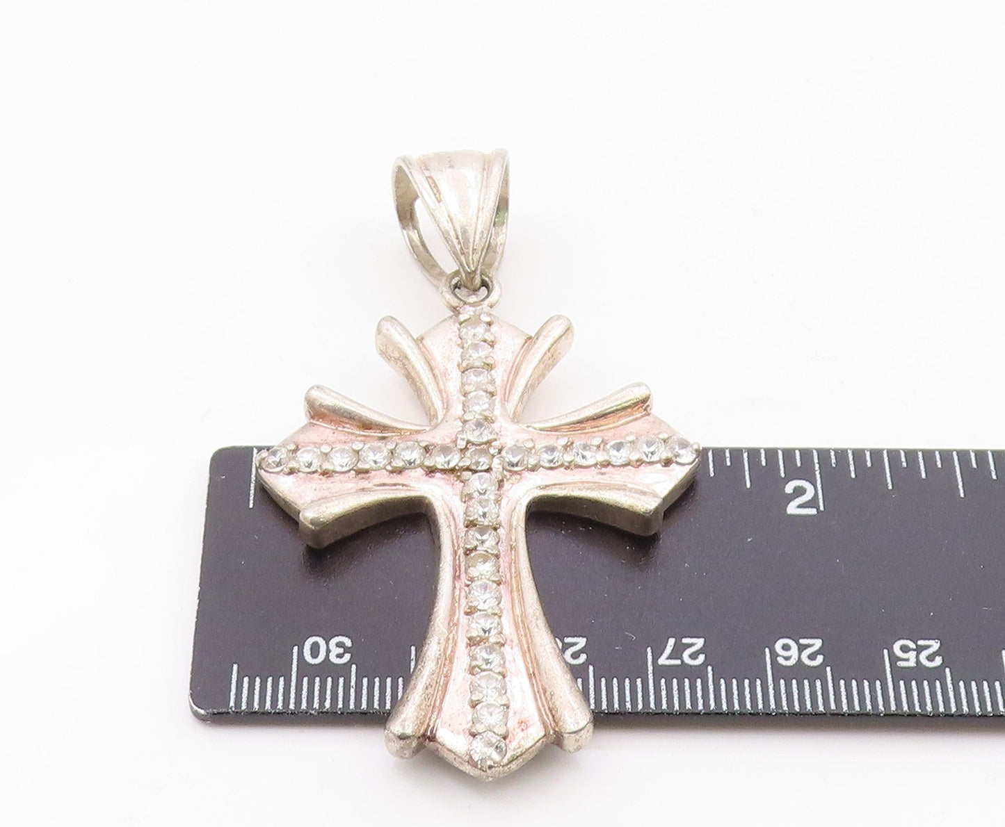 925 Sterling Silver  Vintage Cubic Zirconia Religious Cross Pendant  PT15783